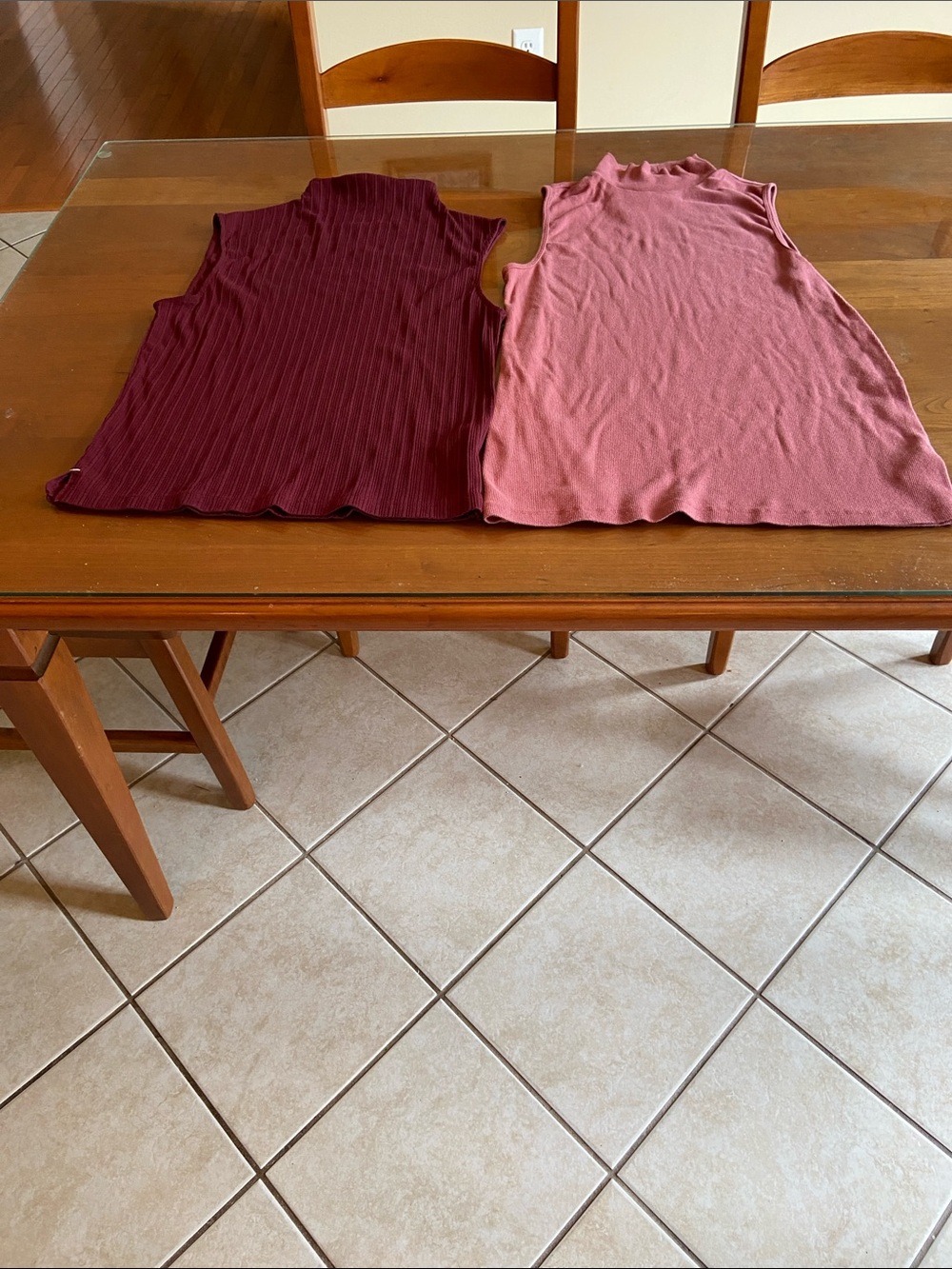 Madewell Ribbed Sleeveless Top - Burgundy & Gap Sleeveless Top in Mauve.